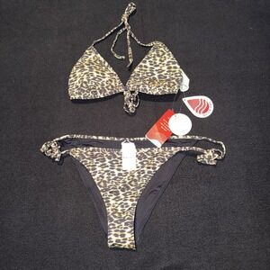 As Rose Rich Leopard Print String‎ Bikini  With Tie Bottom Women's XL NWT